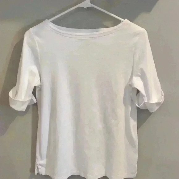 Karen‎ Scott women's white cuffed short sleeve top medium - Picture 1 of 4